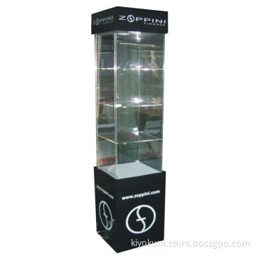 Custom Made Free Standing Shopping Mall Lighting Brand Name Sunglasses Store Glass Tower Display Case